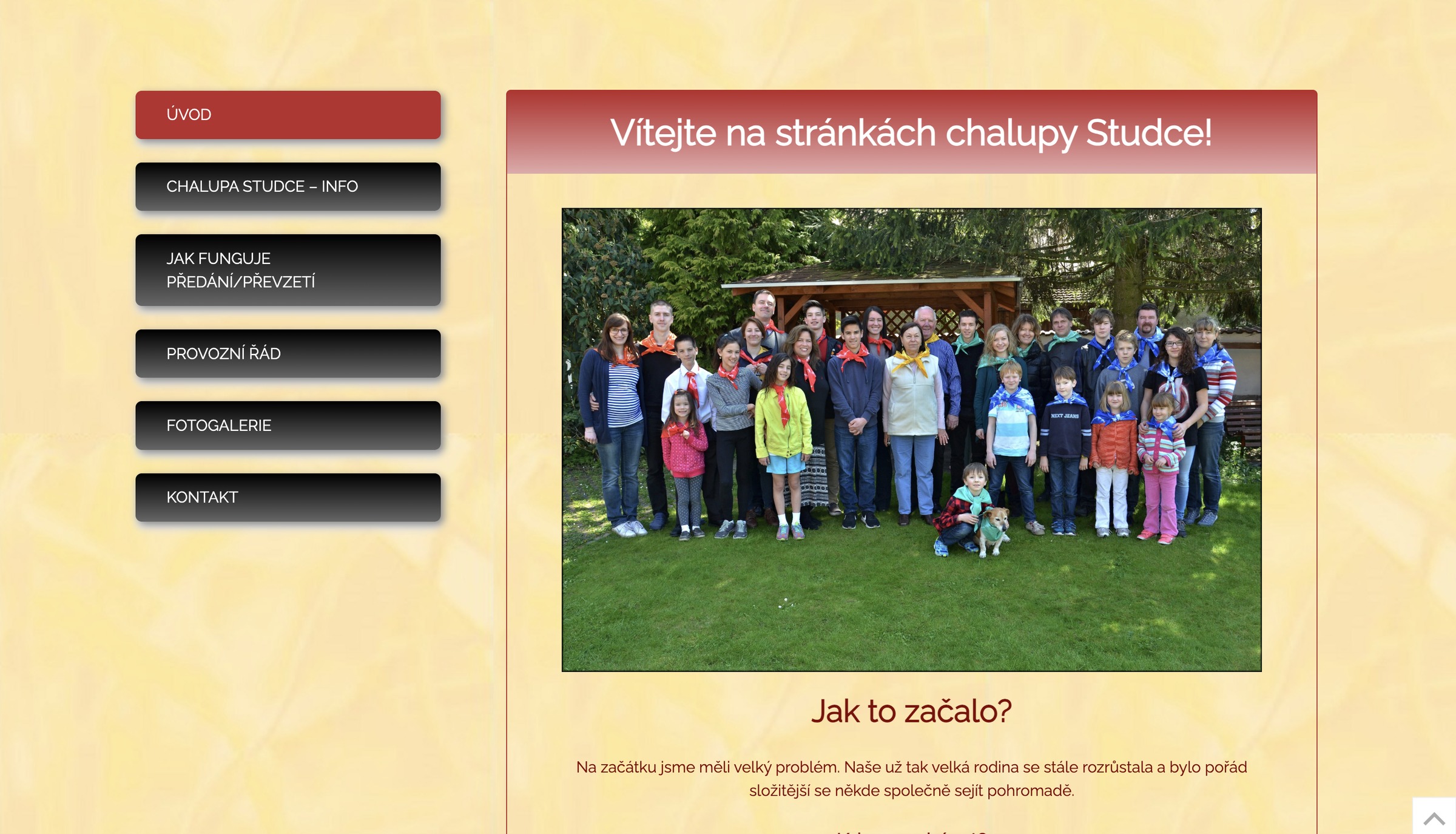 Původní web chalupy Studce před redesignem