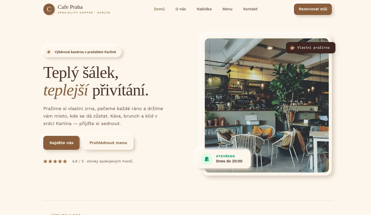 Ukázka webu Kavárna Na Rohu