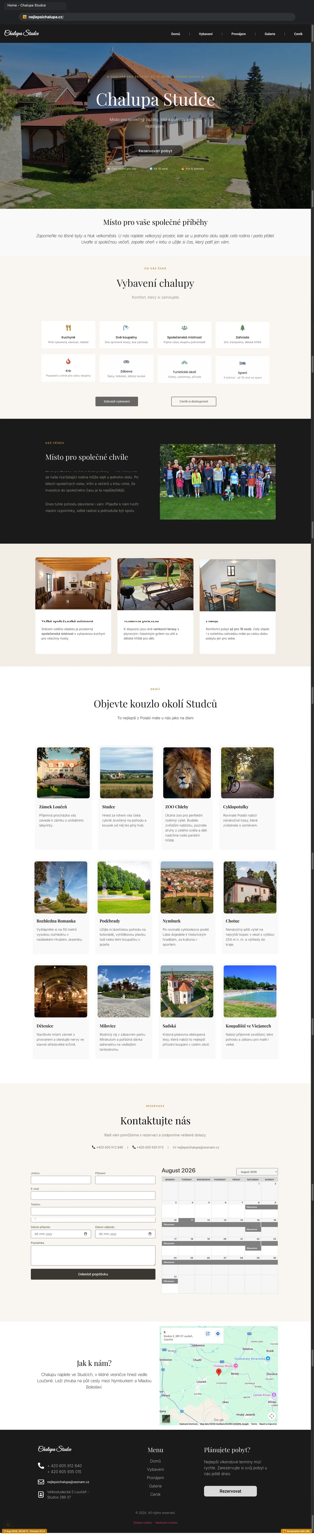 Celá stránka webu Chalupa Studce